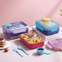 Bento Lunch Box (Spill Free)(Free Cutlery)(3 Compartment)