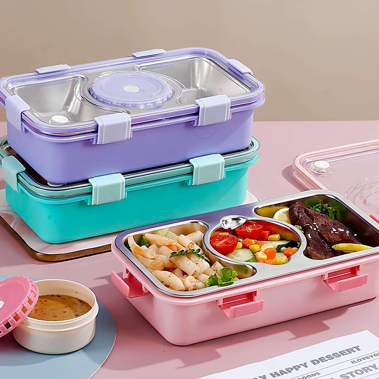 Bento Gala Lunch Box ( Stainless Steel)(3 Compartment)