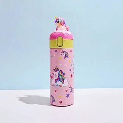 Kiddy Kids Water Bottle Thermos Cup Solid Color Handle Cover Cartoon Unicorn Print
