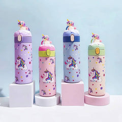 Kiddy Kids Water Bottle Thermos Cup Solid Color Handle Cover Cartoon Unicorn Print