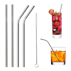 Kidkitindia Reusable Stainless Steel Straws – Set of 4 | 8.5 Inch with Cleaning Brush
