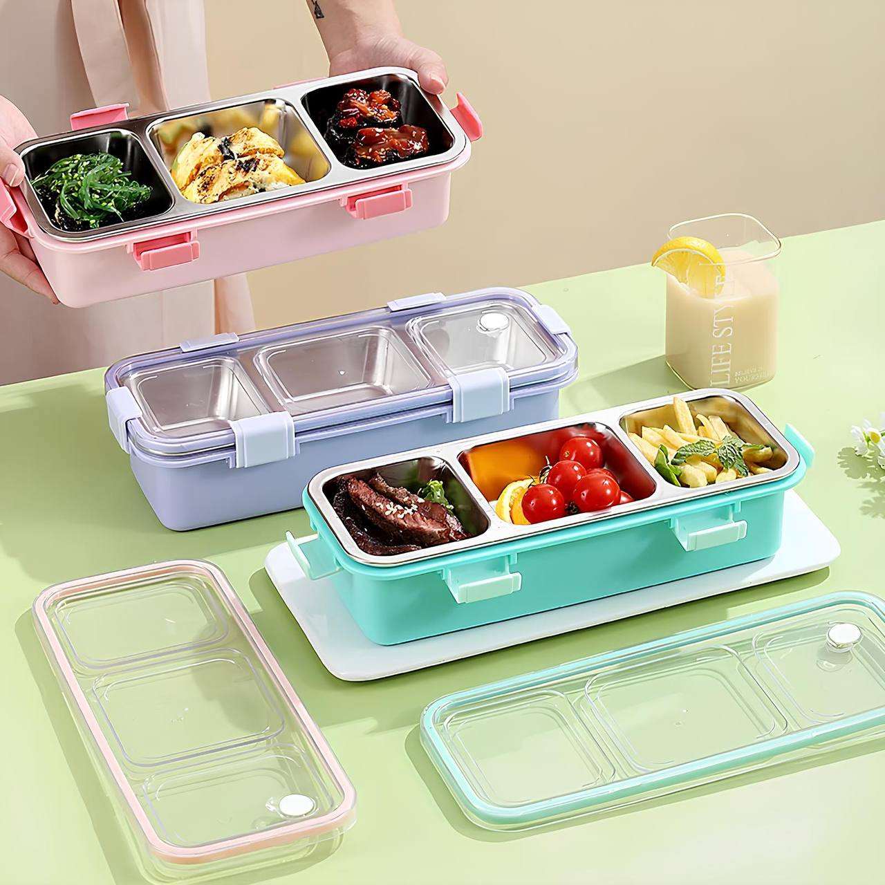 Meal Time Bento Lunch Box (Spill Free)(3 Compartment)