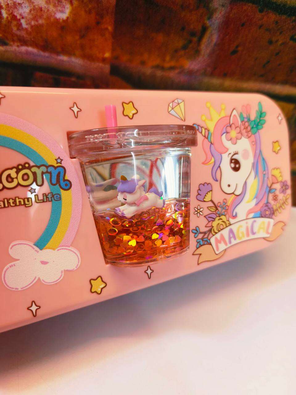 Unicorn Pencil Pouch For Girls With Glitter filled Cup