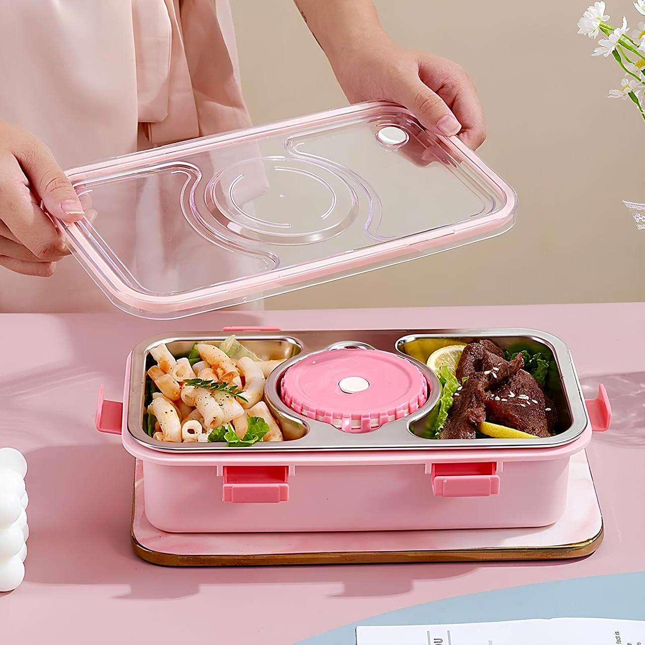 Bento Gala Lunch Box ( Stainless Steel)(3 Compartment)
