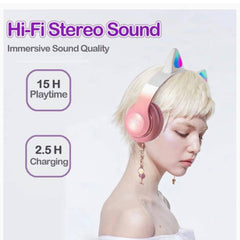 Cute Cat Wireless Headphone With RGB  - For Girls