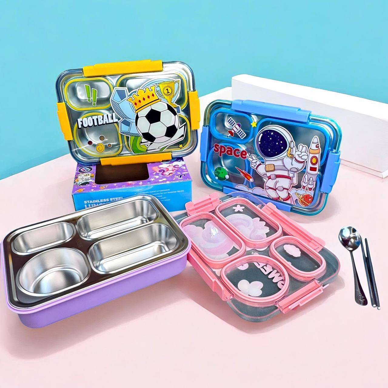 FunBite Bento Lunch Box Stainless Steel (4 Compartment) (Leak Proof)