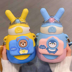 HappySip Cartoon Bottle 🐻🐰🐧 | 550 ML 💧🎒✨