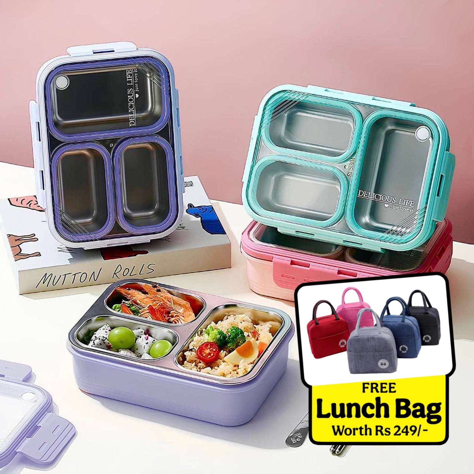 Party Bento Lunch Box (Leak Proof)(3 Compartment)