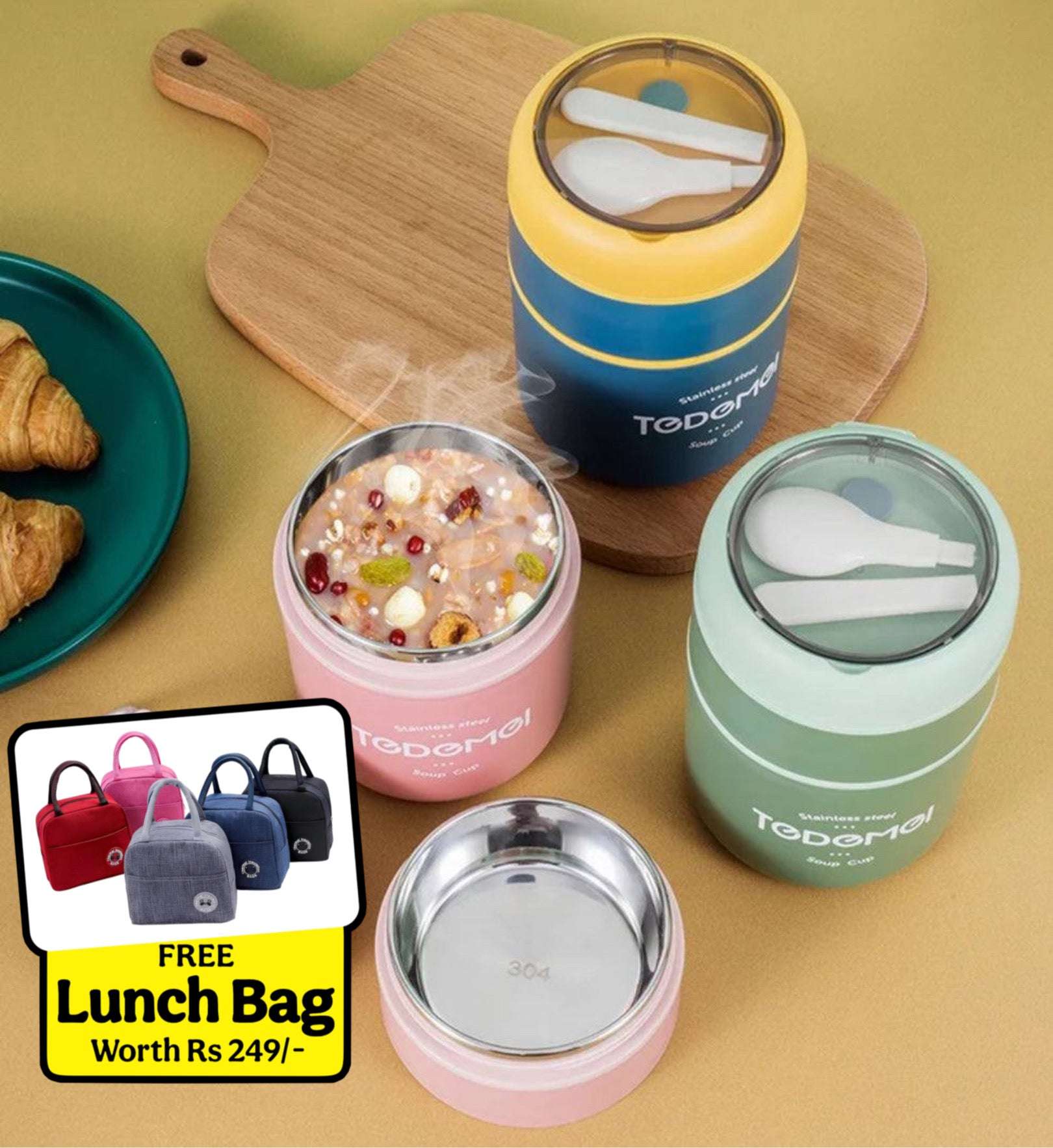 Bento Treat Lunch Box + Soup Bowl (Leak Proof)(2 Compartment)