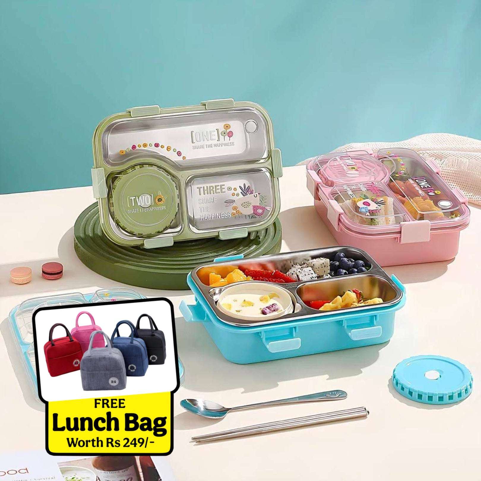 FreshNGo Lunch Box (3 Compartment)