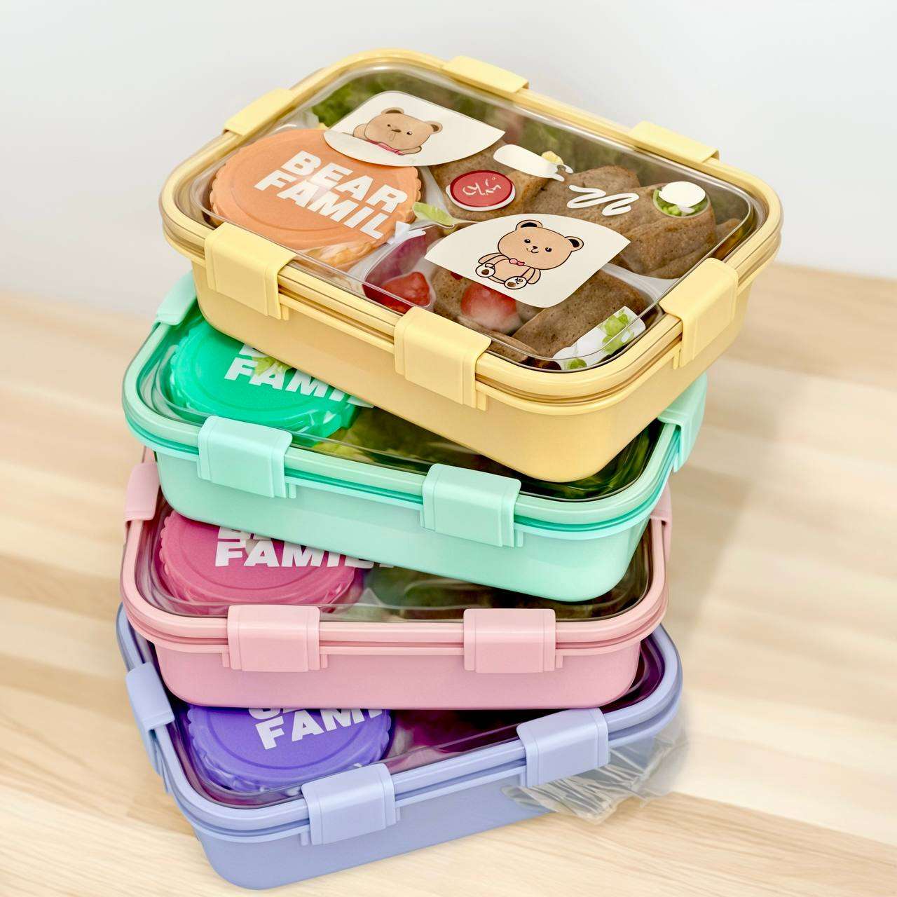 Kawaii Bear Family Bento Lunch Box ( 3 Compartment)