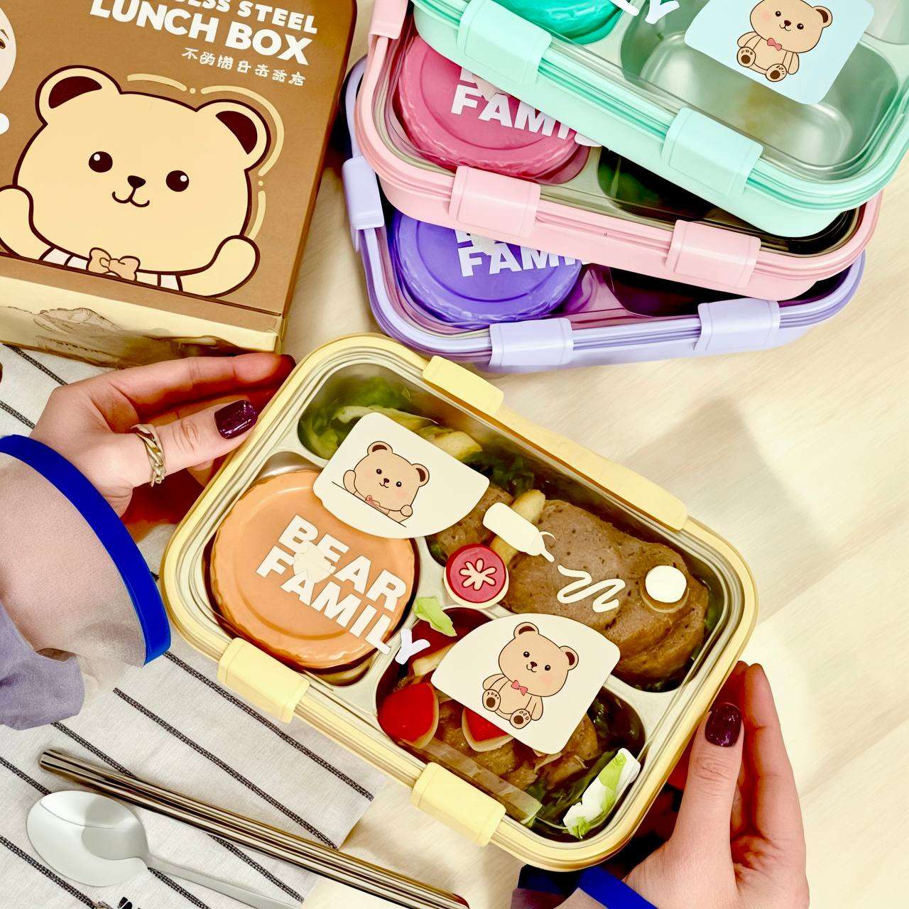 Kawaii Bear Family Bento Lunch Box ( 3 Compartment)