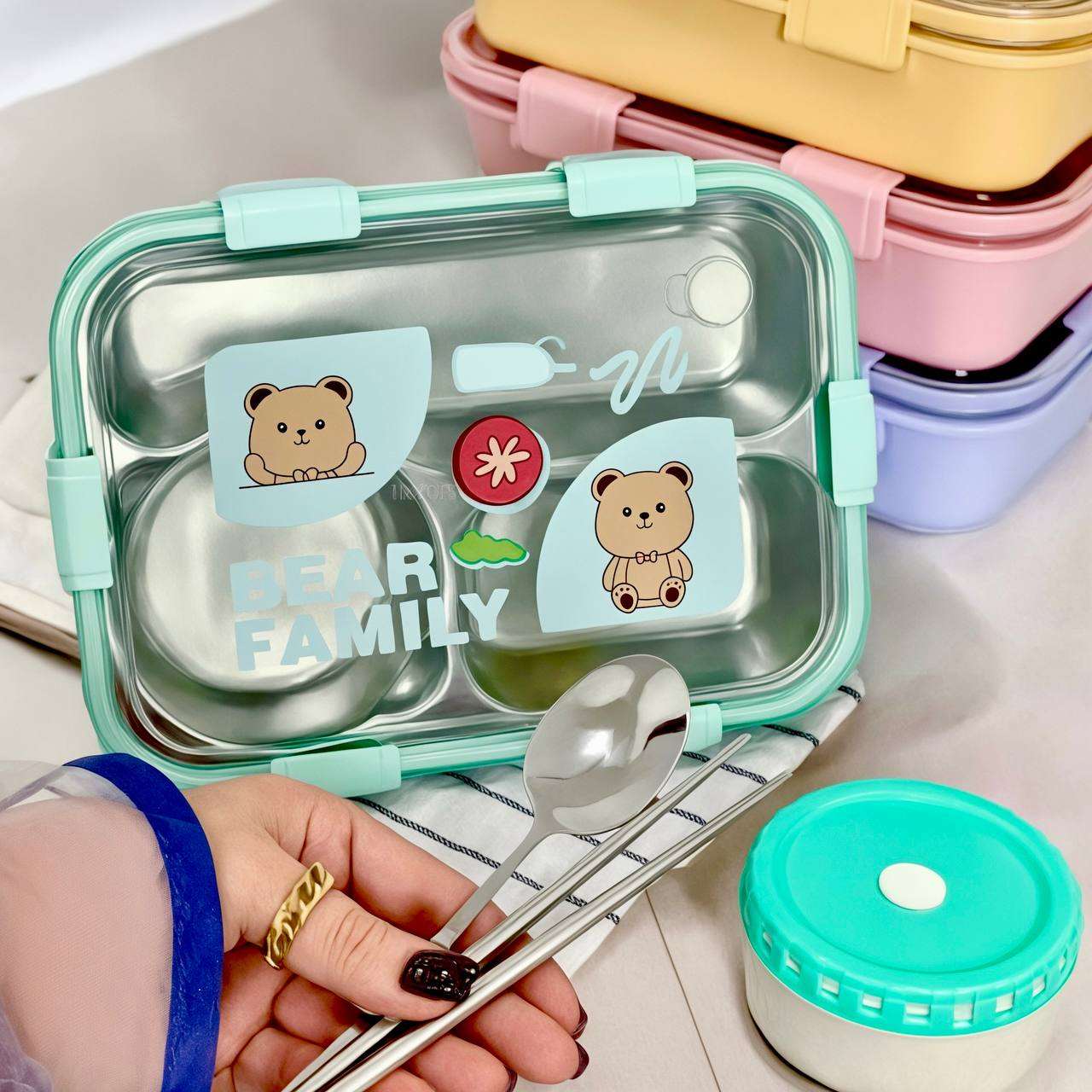 Kawaii Bear Family Bento Lunch Box ( 3 Compartment)