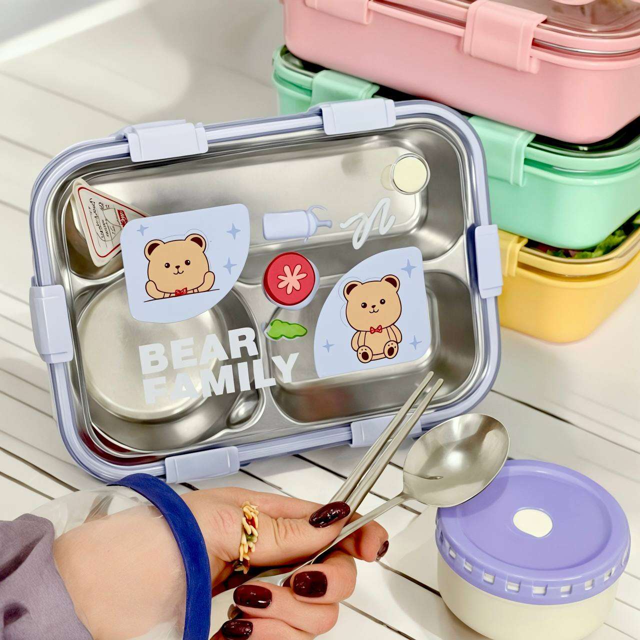 Kawaii Bear Family Bento Lunch Box ( 3 Compartment)