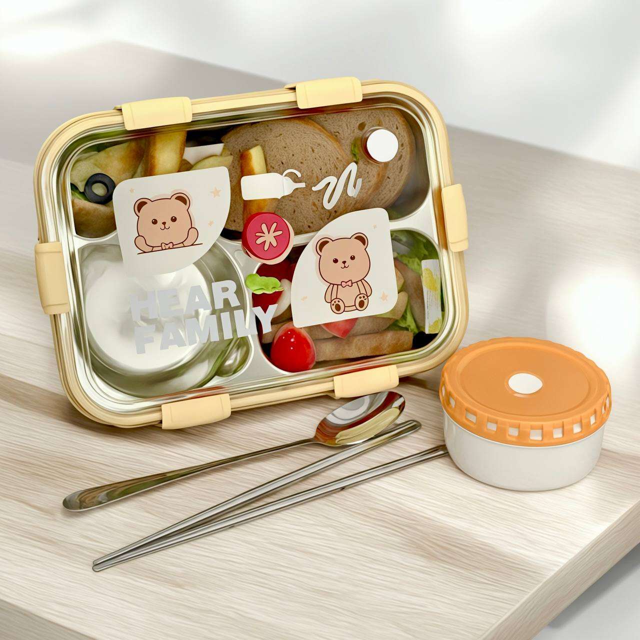 Kawaii Bear Family Bento Lunch Box ( 3 Compartment)